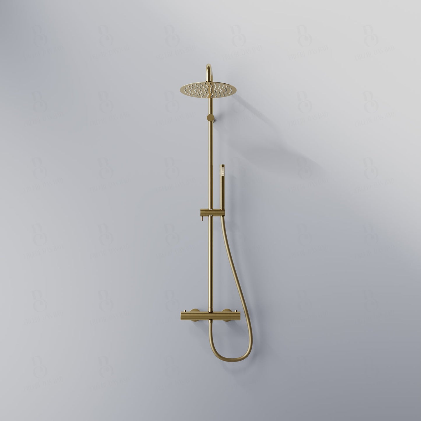 Steinberg Duschsystem - Brushed Gold - Serie 101 - mit Thermostat - Regenbrause rund und Stabhandbrause