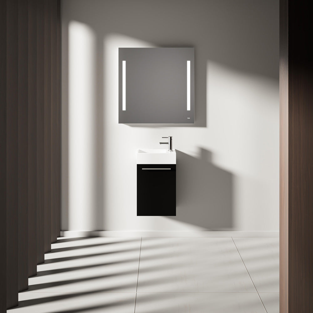 Gäste WC Waschbecken mit Unterschrank – 39,5cm breit – Becken aus Mineralguss – Treos Serie 900 - Schwarz Seidenmatt Lack