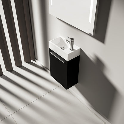 Gäste WC Waschbecken mit Unterschrank – 39,5cm breit – Becken aus Mineralguss – Treos Serie 900 - Schwarz Seidenmatt Lack