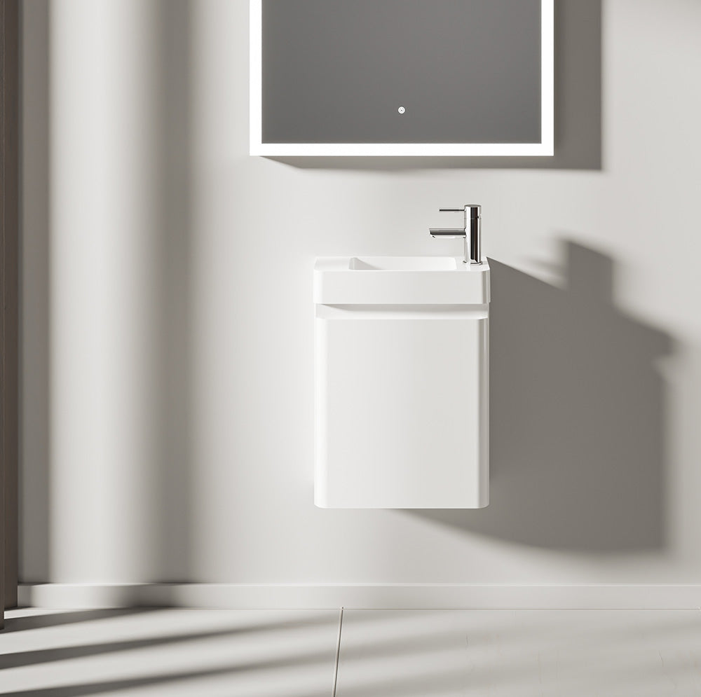 Kleines Handwaschbecken für Gäste WC mit Unterschrank – 45,7cm breit – aus Mineralguss – Treos Serie 920 - weiß Lack