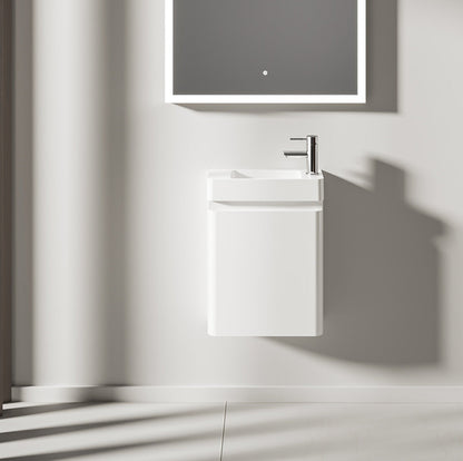 Kleines Handwaschbecken für Gäste WC mit Unterschrank – 45,7cm breit – aus Mineralguss – Treos Serie 920 - weiß Lack