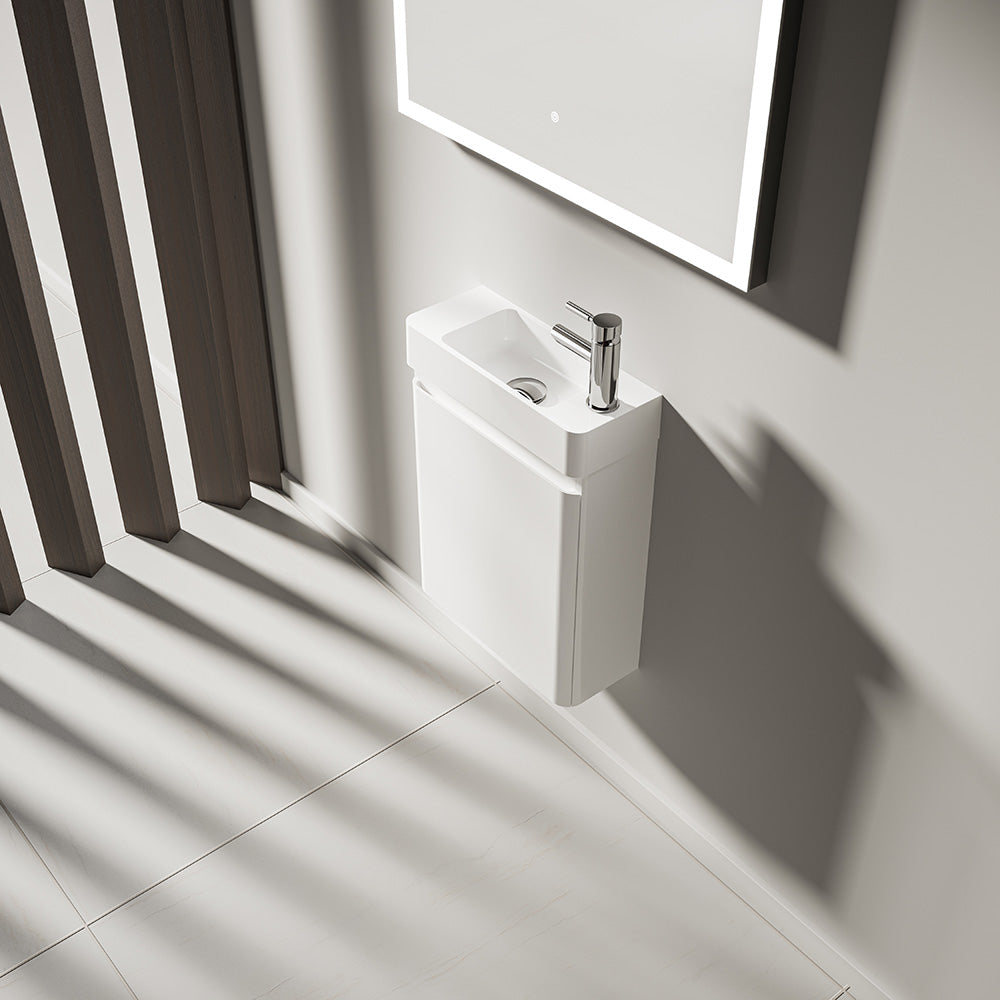 Kleines Handwaschbecken für Gäste WC mit Unterschrank – 45,7cm breit – aus Mineralguss – Treos Serie 920 - weiß Lack