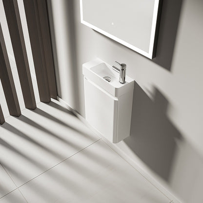 Kleines Handwaschbecken für Gäste WC mit Unterschrank – 45,7cm breit – aus Mineralguss – Treos Serie 920 - weiß Lack
