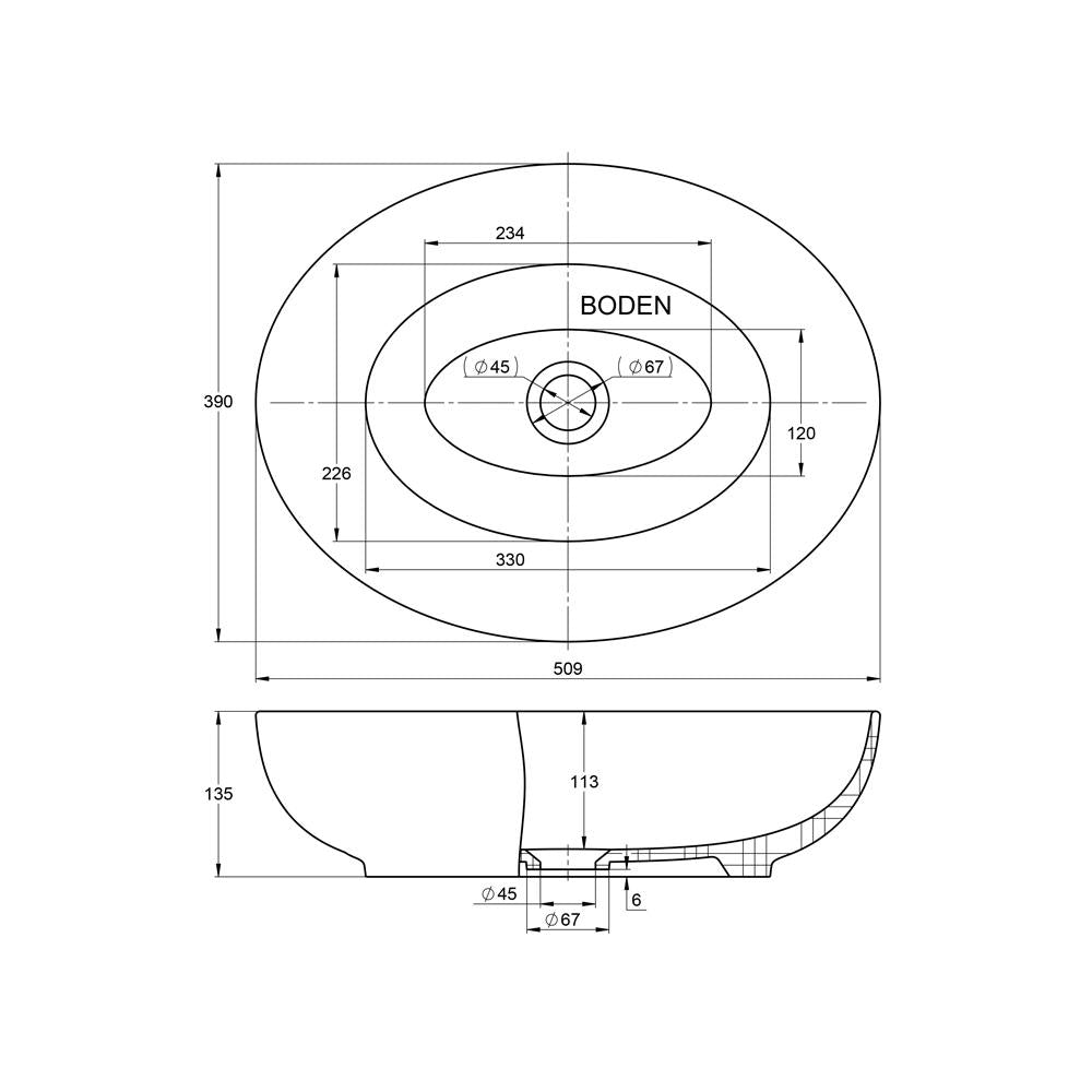 Aufsatzwaschbecken Keramik - Treos Serie 800 - Breite 51cm - weiß
