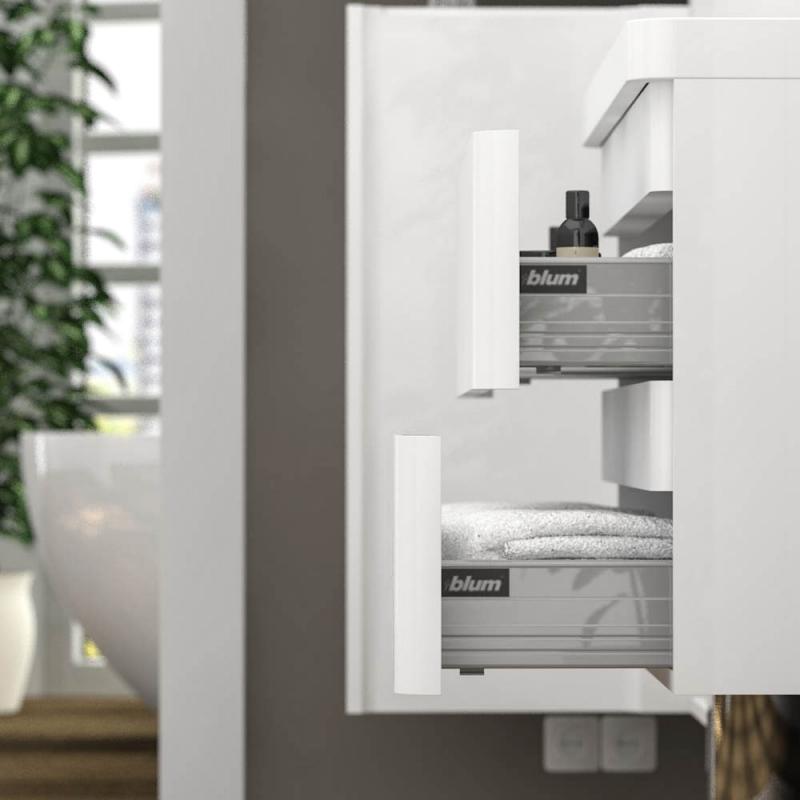 Treos Serie 920 Waschtisch mit Waschtischunterschrank mit 2 Auszügen weiß Lack Breite 90 cm