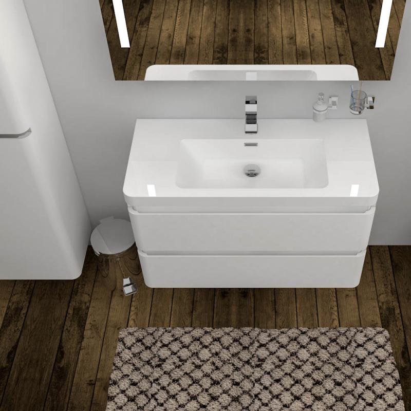Treos Serie 920 Waschtisch mit Waschtischunterschrank mit 2 Auszügen weiß Lack Breite 90 cm