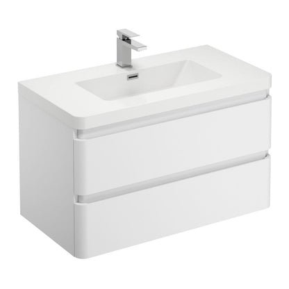 Treos Serie 920 Waschtisch mit Waschtischunterschrank mit 2 Auszügen weiß Lack Breite 90 cm