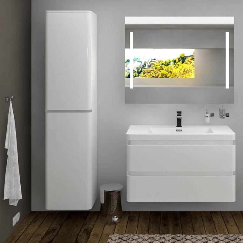 Treos Serie 920 Waschtisch mit Waschtischunterschrank mit 2 Auszügen weiß Lack Breite 90 cm