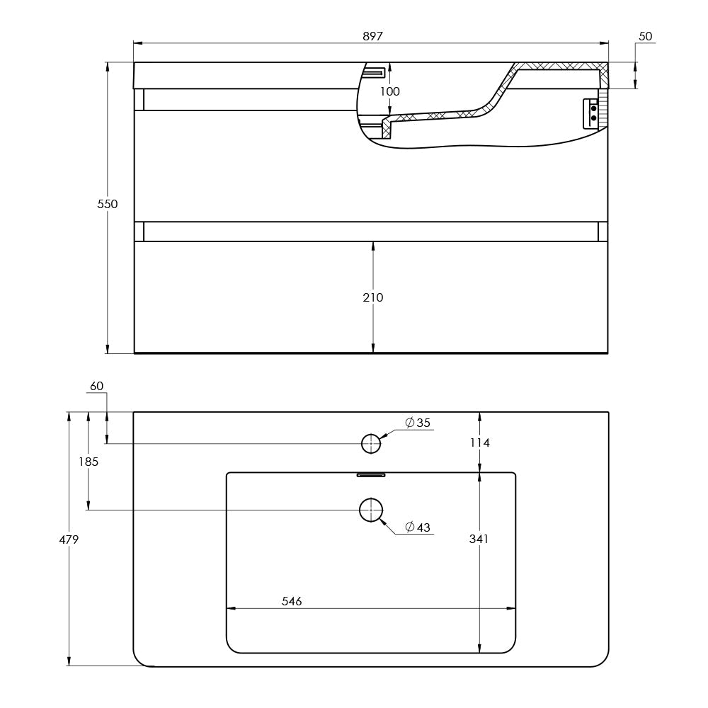 Treos Serie 920 Waschtisch mit Waschtischunterschrank mit 2 Auszügen weiß Lack Breite 90 cm