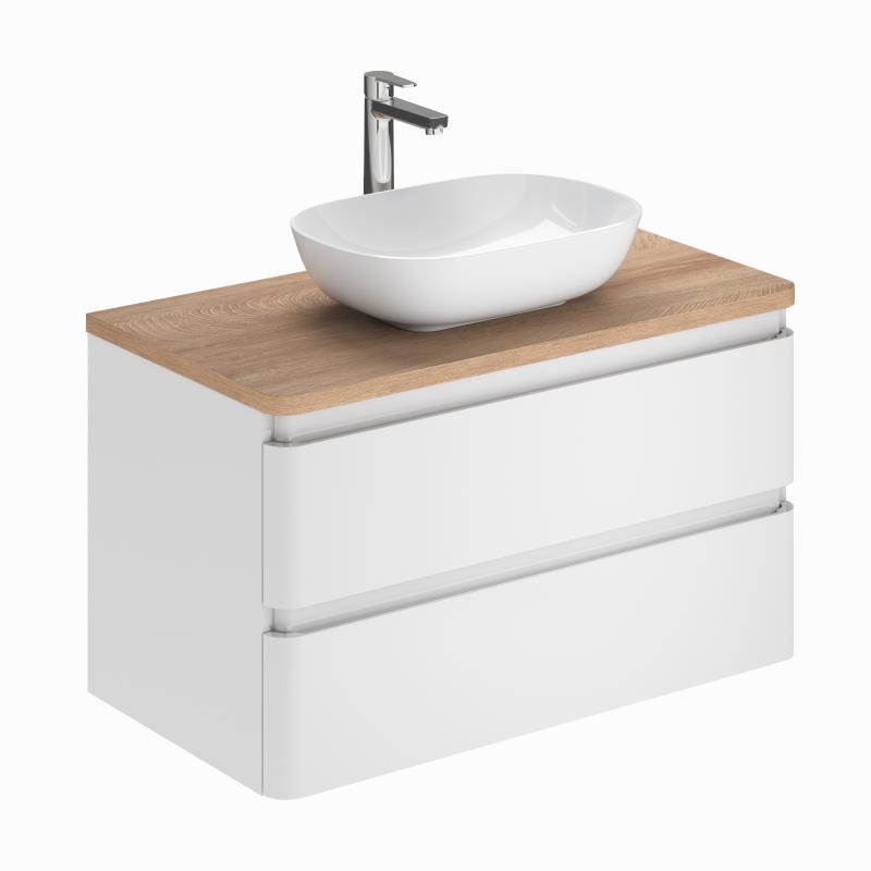 Treos Serie 925 Aufsatzwaschtisch mit Konsolenplatte und Waschtischunterschrank Breite 90cm weiß